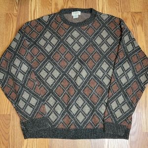 VTG St John's Bay Men's 70s Color Block Diamond Geometric Pull Over Sweater Sz L